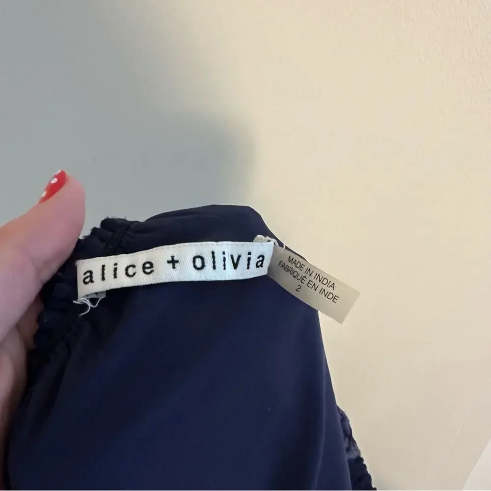 Alice + Olivia Navy Blue Floral Eyelet Embroidered Mini Dress 2